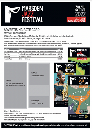Marsden Jazz Festivals Advertising Rate Card 2022